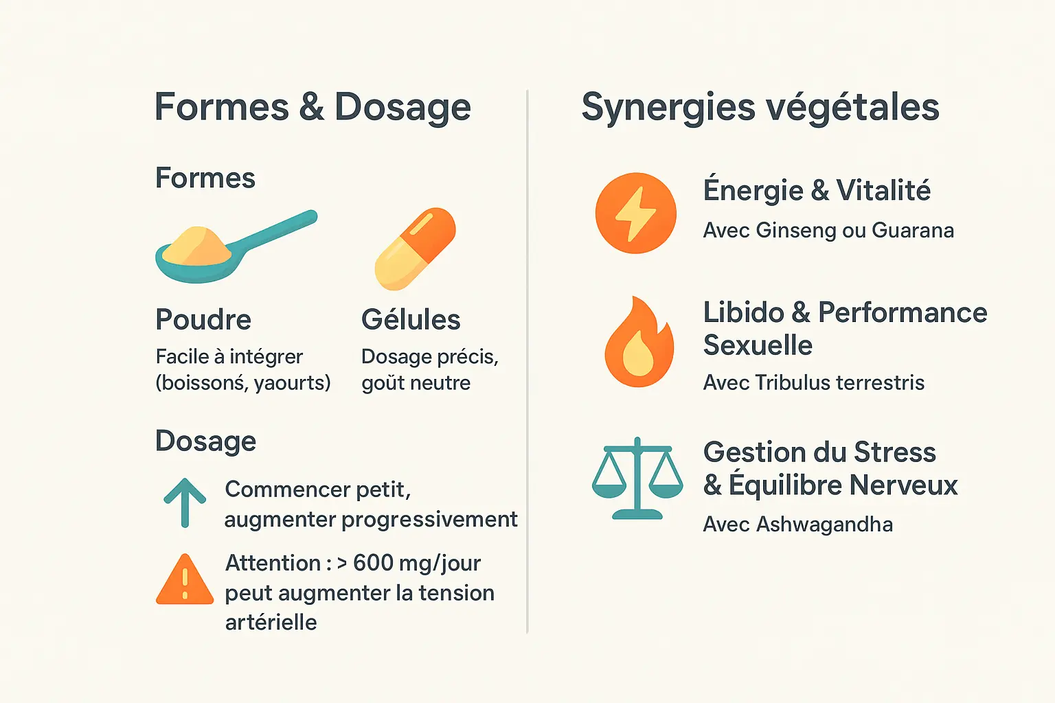 Illustration des formes de consommation de la maca et de ses synergies végétales