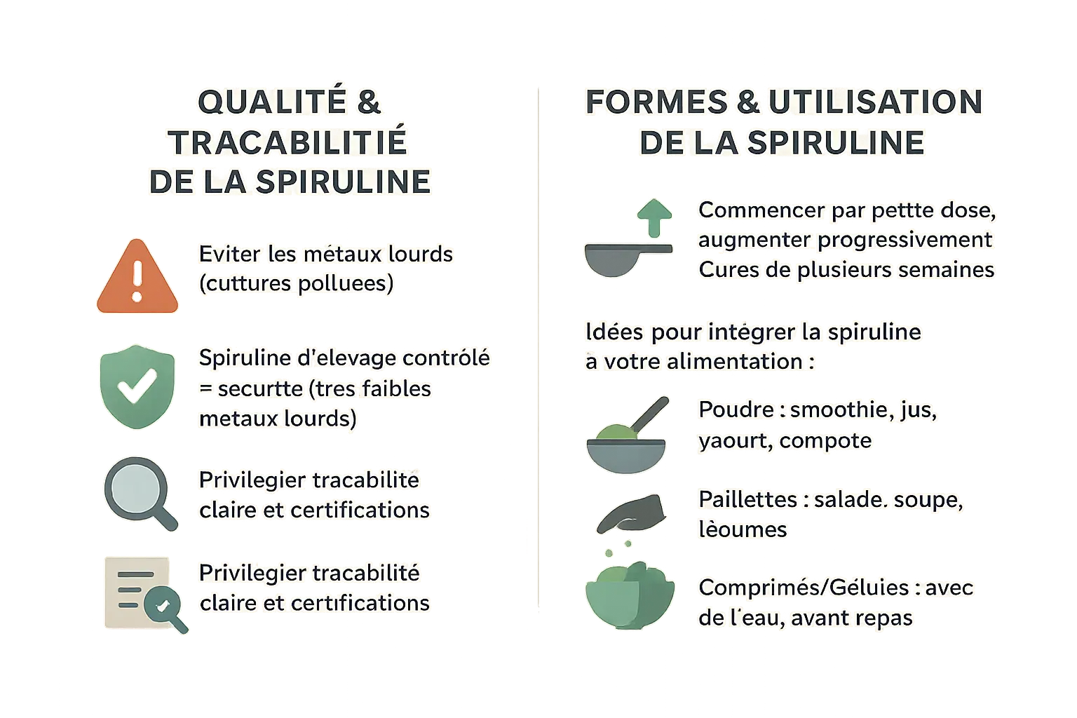Illustration spiruline qualité et utilisation