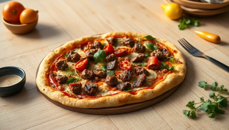 Pizza viande et légumes (congelée)
