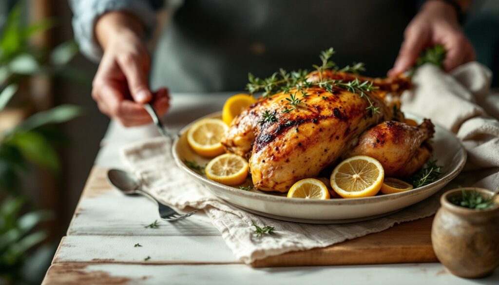 Poulet rôti au citron et thym