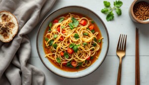 Soupe de légumes et vermicelles à l’asiatique