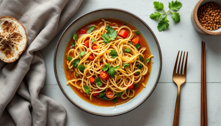Soupe de légumes et vermicelles à l&rsquo;asiatique