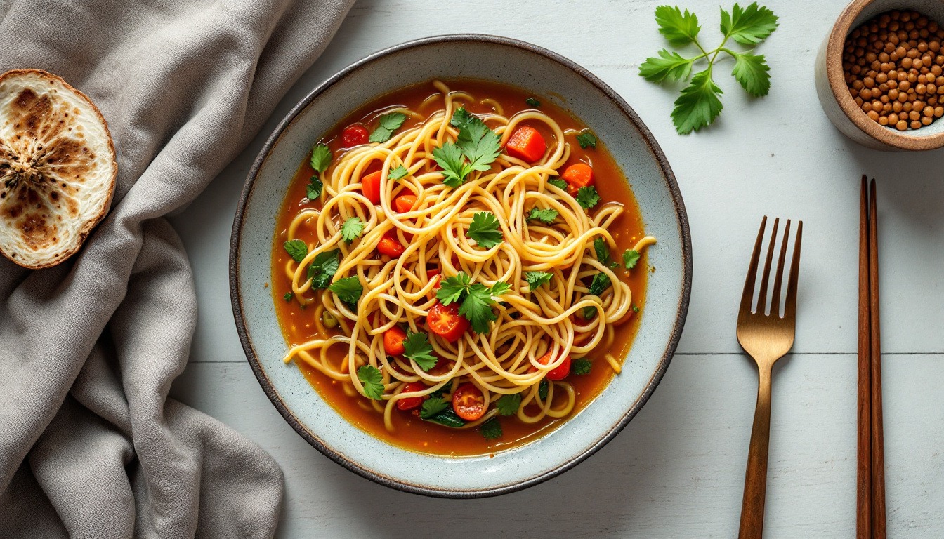 Soupe de légumes et vermicelles à l&rsquo;asiatique