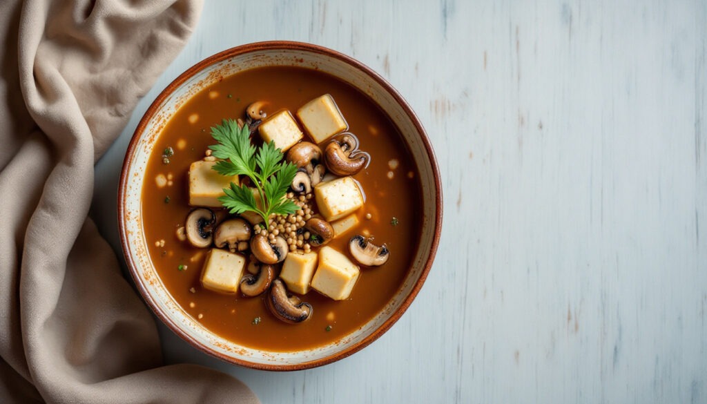 Soupe miso au tofu et champignons