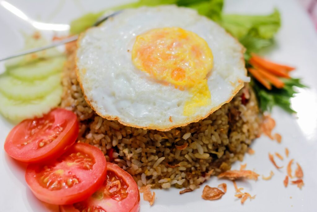Plate of nasi goreng, Indonesian fried rice
