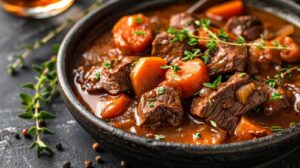 Bœuf carottes mijoté en sauce dans un bol