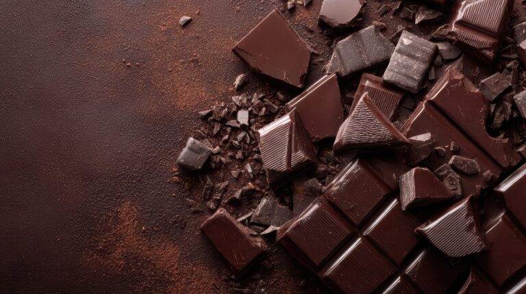 Dark chocolate squares and cocoa powder