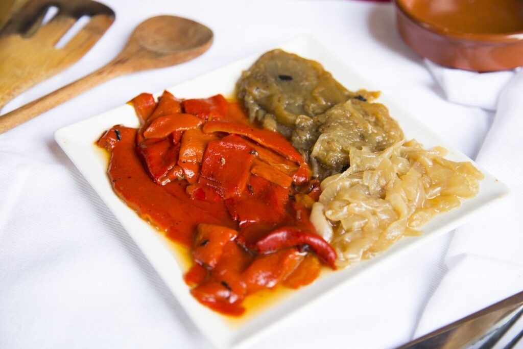 Catalan escalivada of vegetables grilled over a wood fire