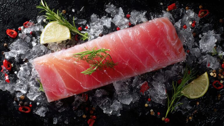 Fresh tuna fillet on crushed ice, a source of selenium