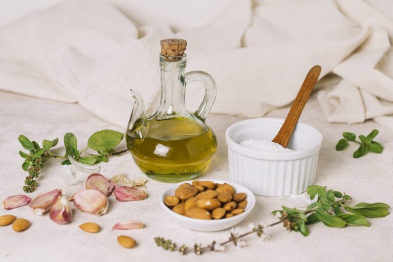 Olive oil, almonds and garlic