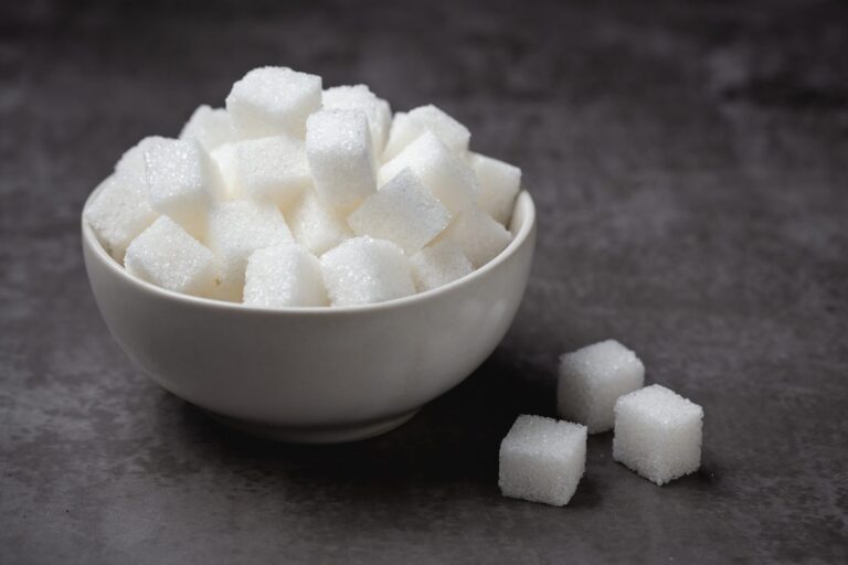White sugar lumps in a bowl
