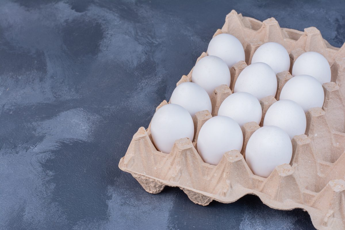 Œufs de poule rangés dans une boîte en carton