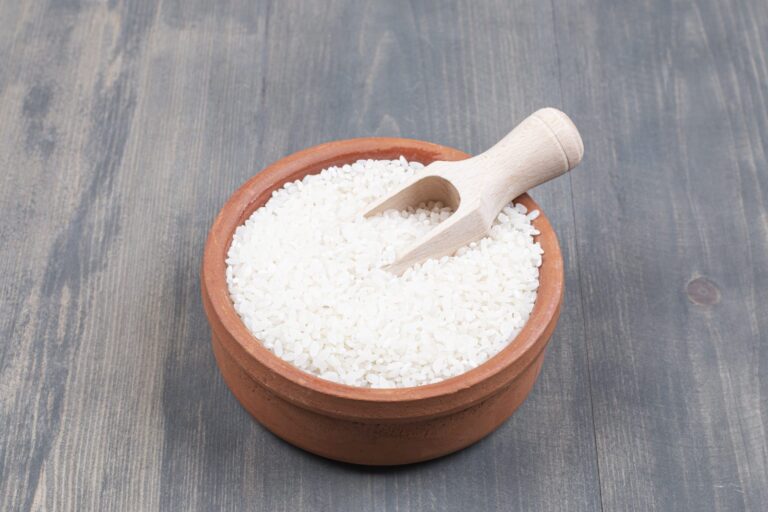 Portion of cooked rice in a bowl with a spoon