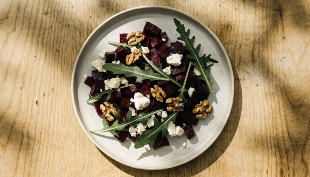Beetroot, goat's cheese and walnut salad