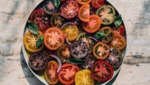 Salade de tomates anciennes au basilic