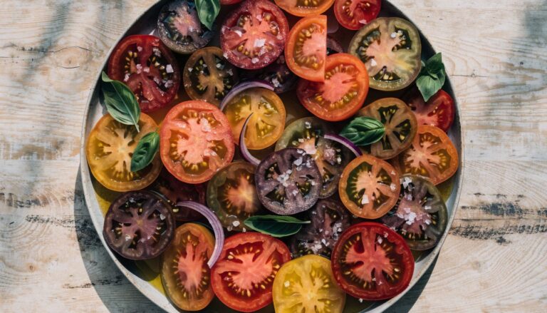 Salade de tomates anciennes au basilic
