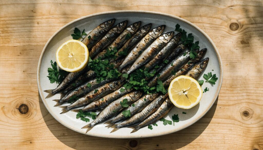 Grilled sardines with lemon