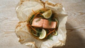 Saumon en papillote et petits légumes