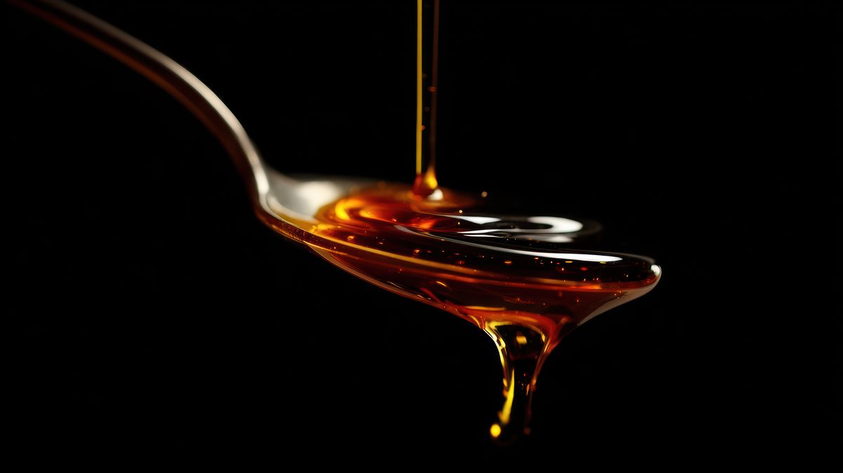 Sirop doré qui coule sur une cuillère