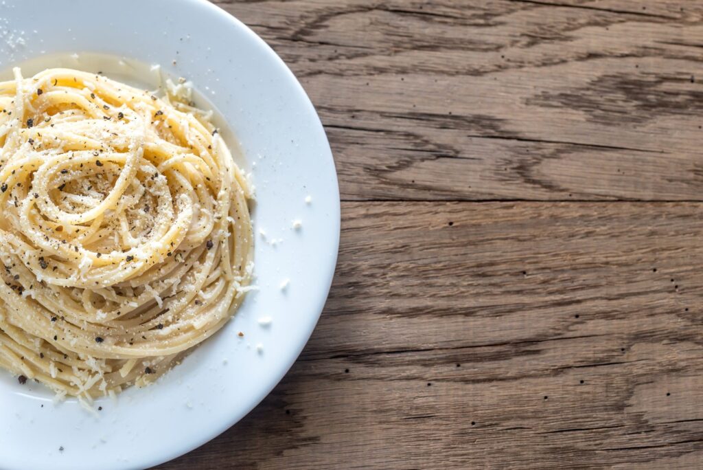Spaghetti cacio e pepe with pecorino and black pepper