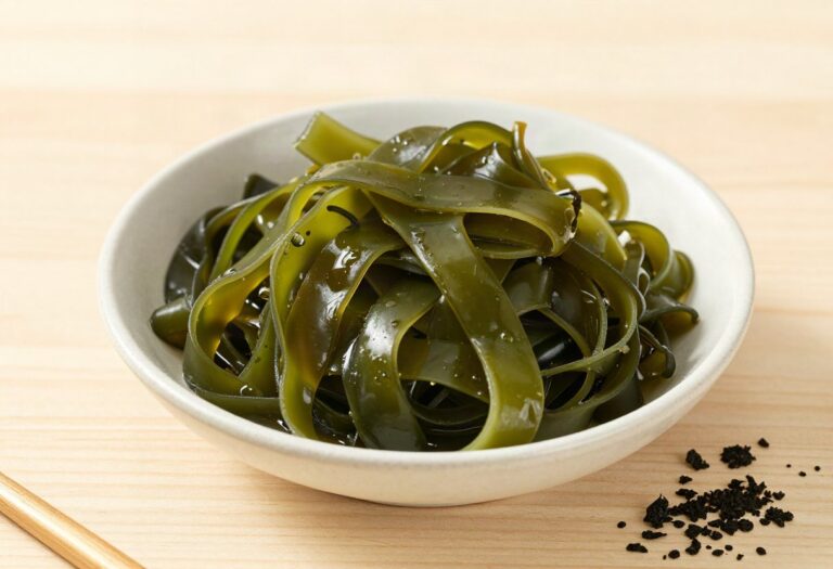 Rehydrated and dried wakame seaweed