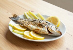 Baked sea bass on a bed of fennel