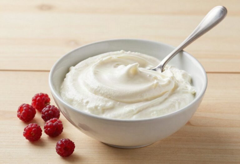 Bowl of creamy fromage blanc and red berries