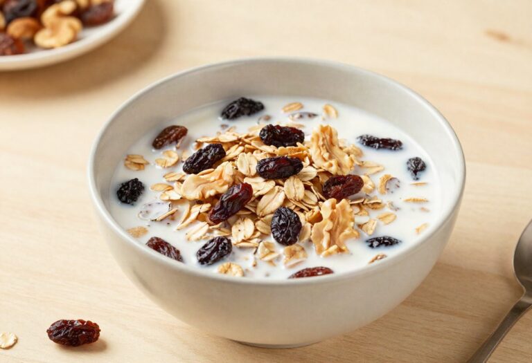Bowl of muesli with milk