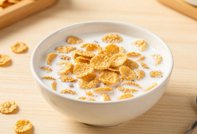 Bowl of cornflakes with milk