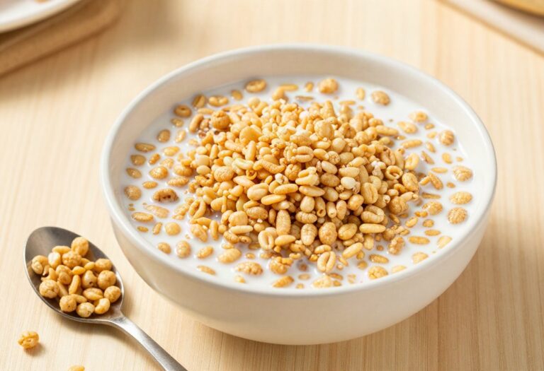 Bowl of puffed rice with milk