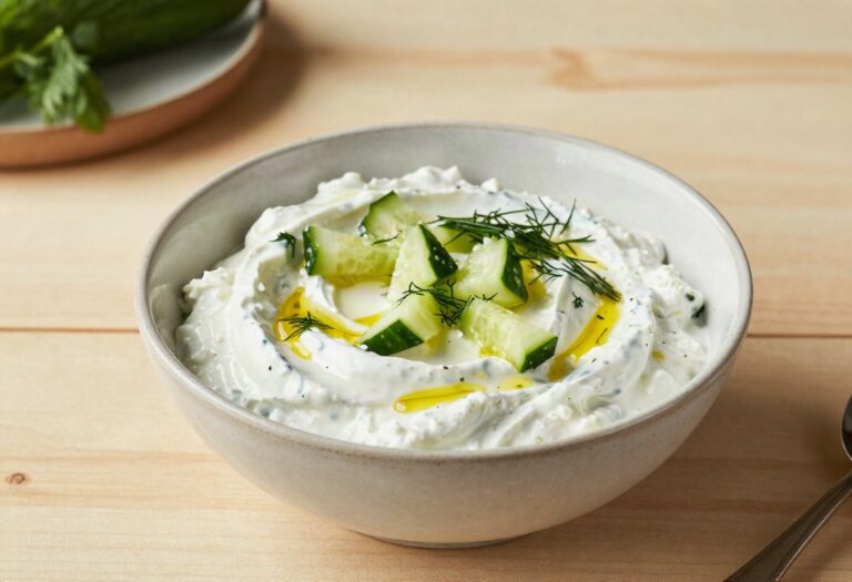 Bowl of tzatziki with dill