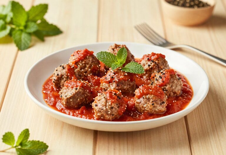 Lamb meatballs, mint and tomato sauce