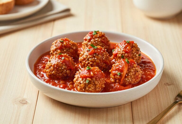 Lentil balls in tomato sauce