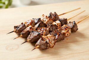Grilled beef heart skewers