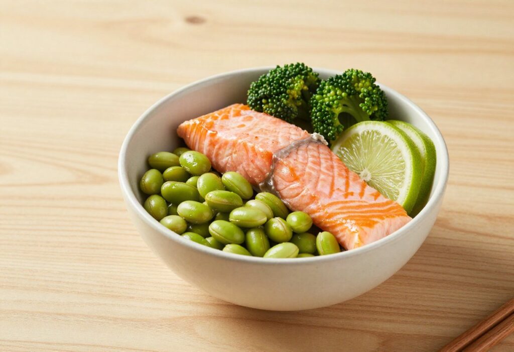 Salmon and edamame Buddha bowl