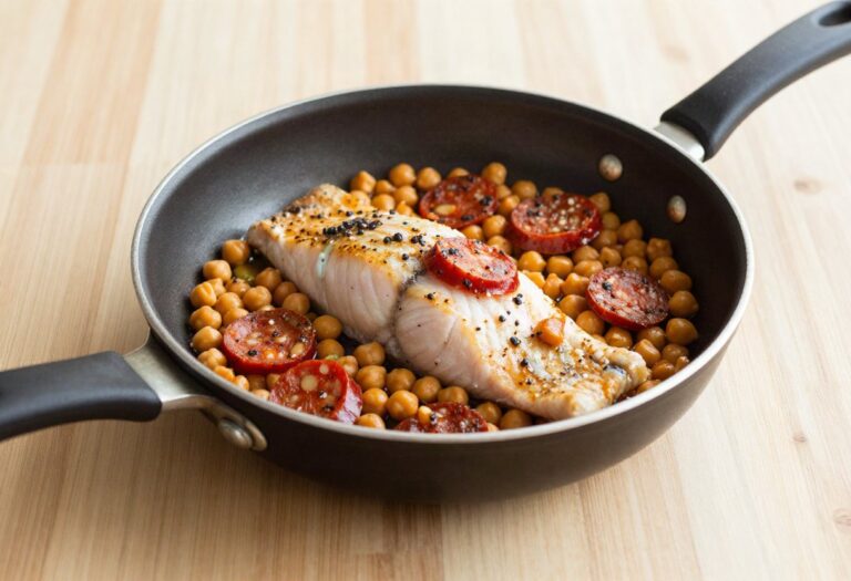Cabillaud, chorizo et pois chiches