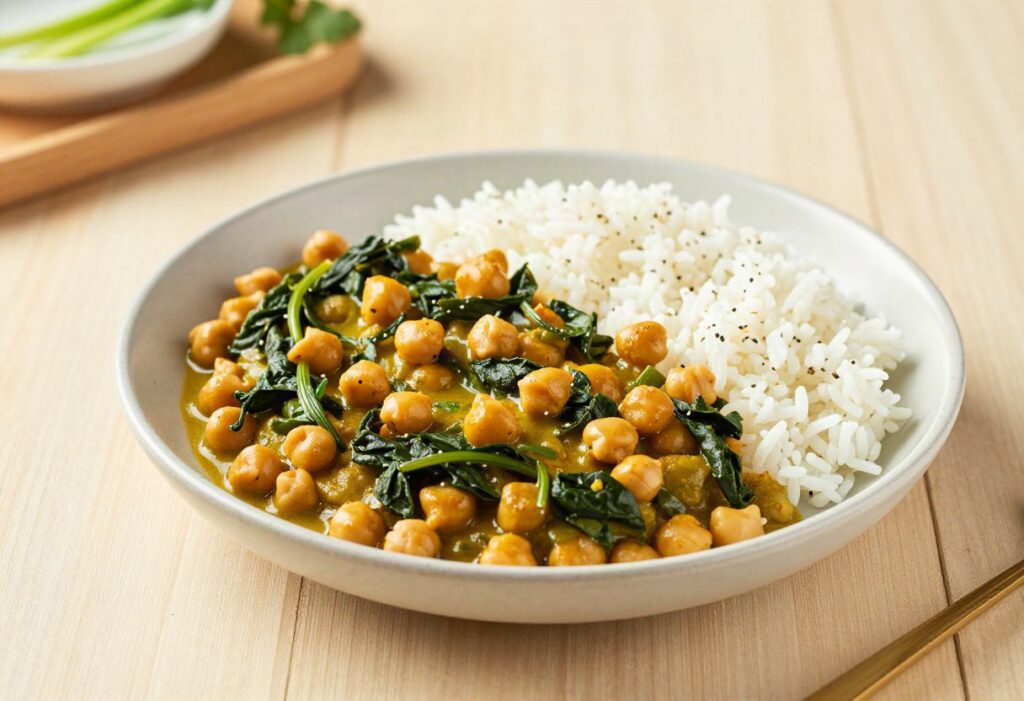 Chana masala (chickpea and spinach curry)