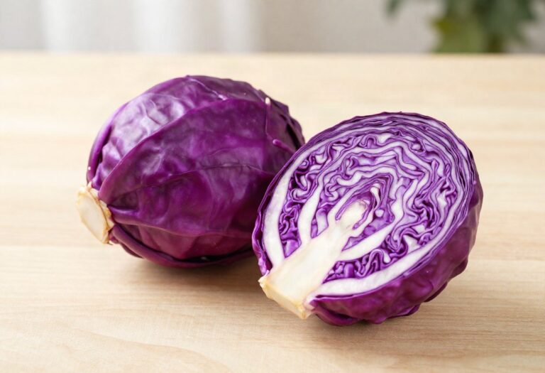 Red cabbage cut in half