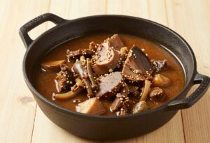 Wild boar stew in a casserole