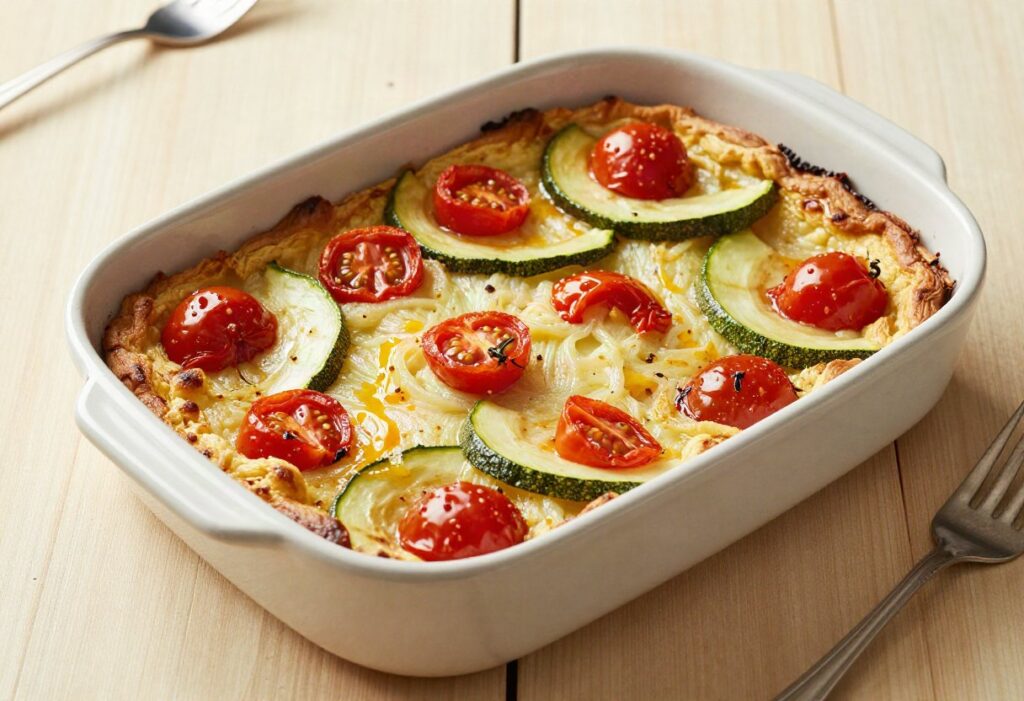Savoury tomato and courgette clafoutis