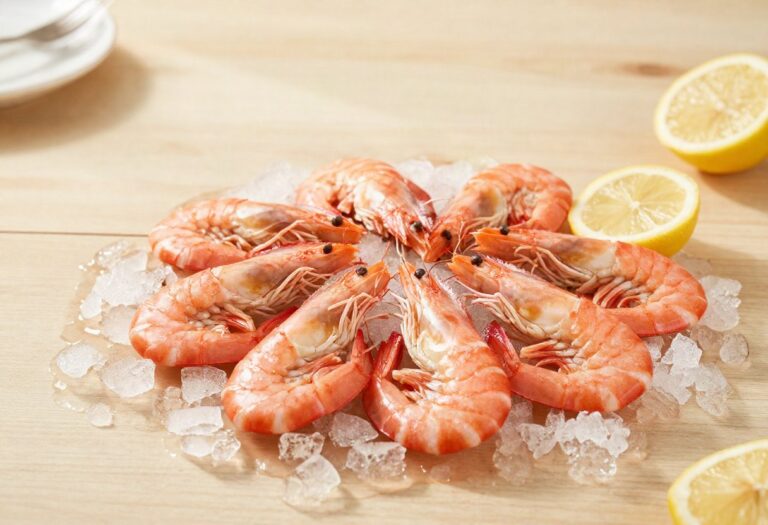 Cooked prawns and lemon