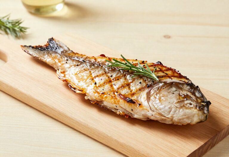 Grilled sturgeon steak