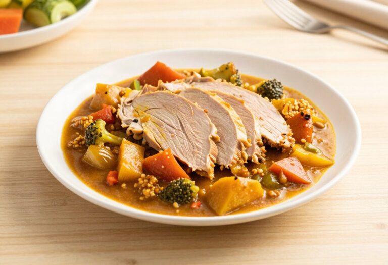 Émincé de dinde au curry et légumes