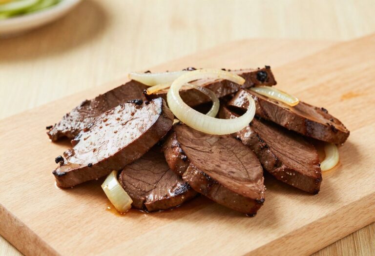 Pan-fried ox liver with onions
