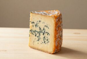 Cut Fourme de Montbrison showing the blue veins