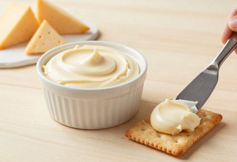 Processed cheese spread on a cracker