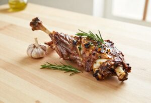 Roast leg of kid with garlic and rosemary