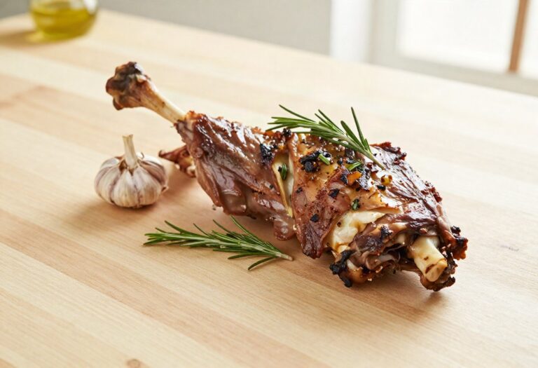Roast leg of kid with garlic and rosemary