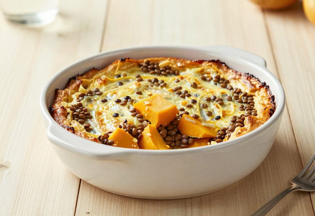 Squash and lentil gratin