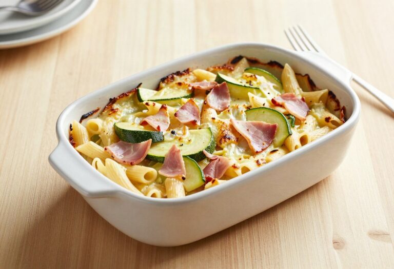 Gratin de pâtes, courgettes et jambon